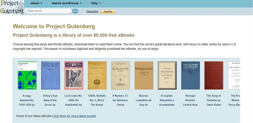 Site pour télécharger des eBooks gratuitement, Project Gutenberg