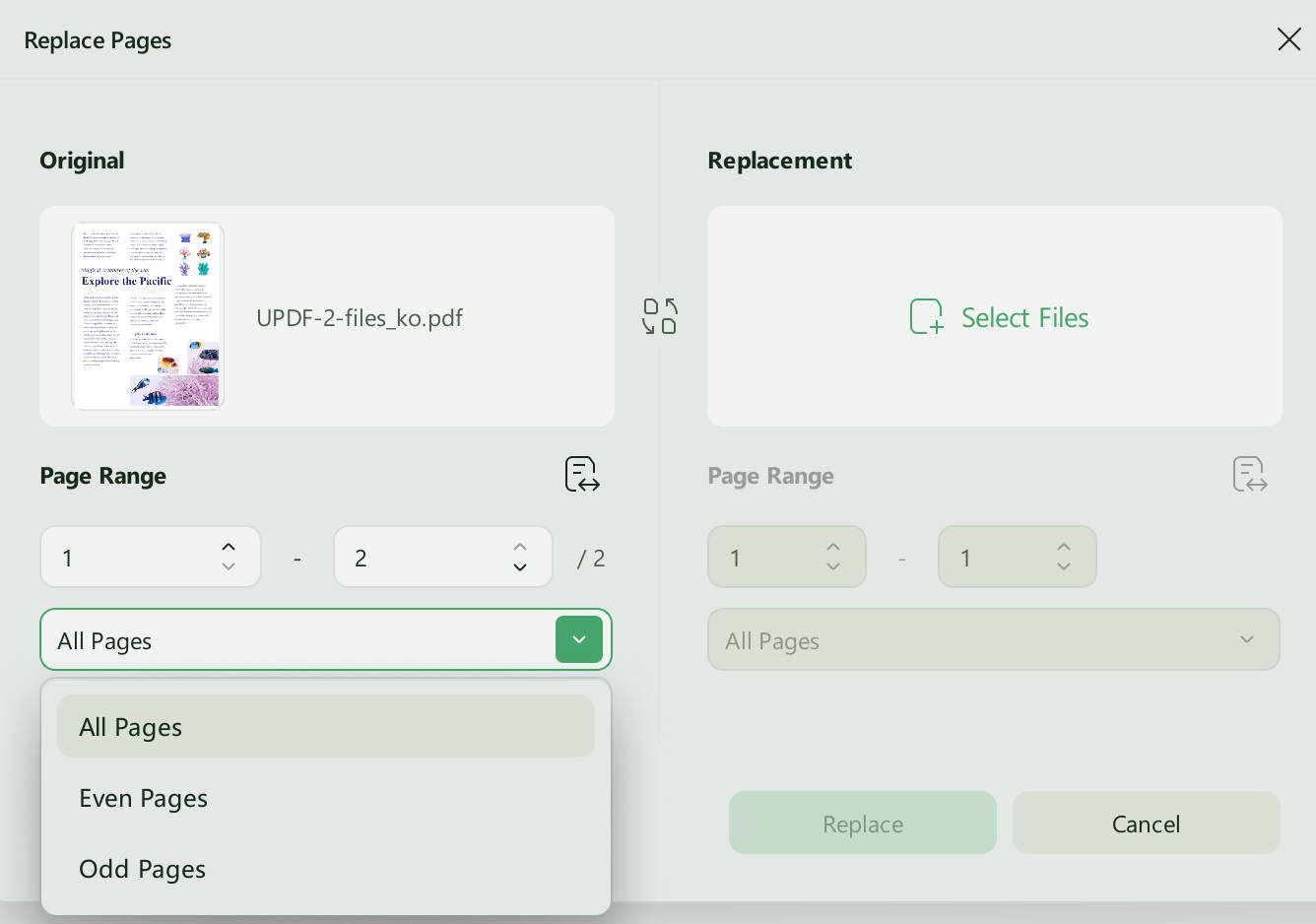 select pages to replace
