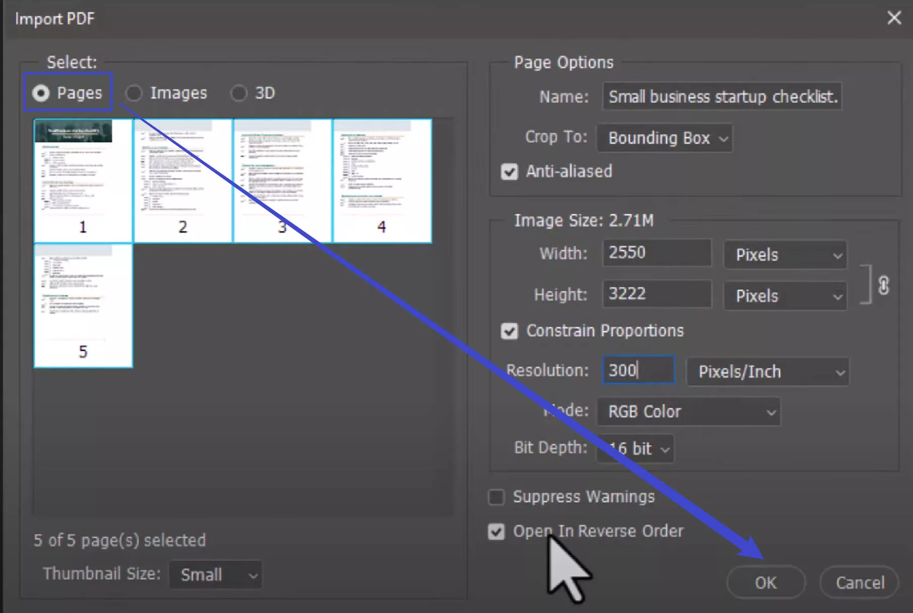 select pages for pdf file photoshop