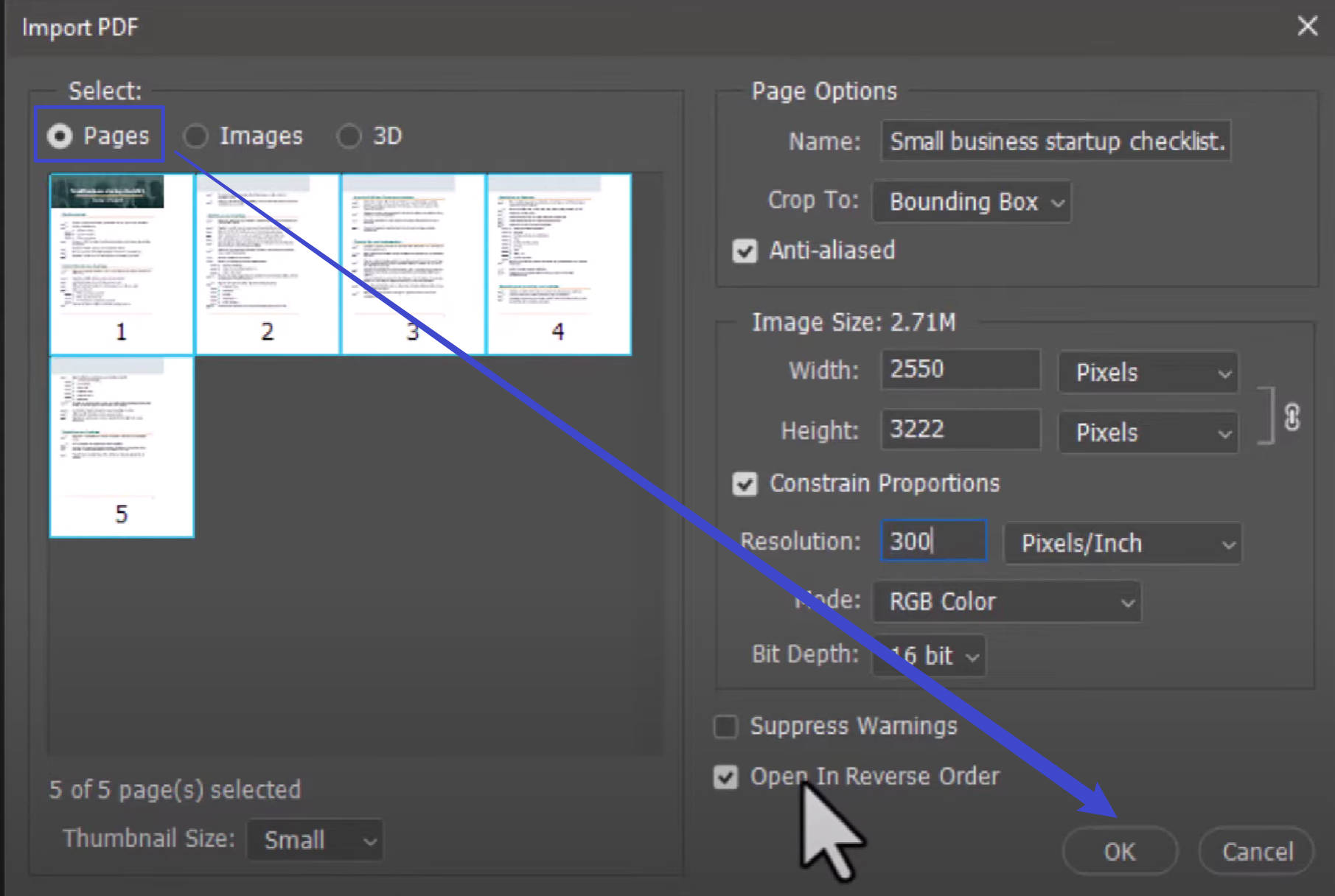 select pages for pdf file photoshop