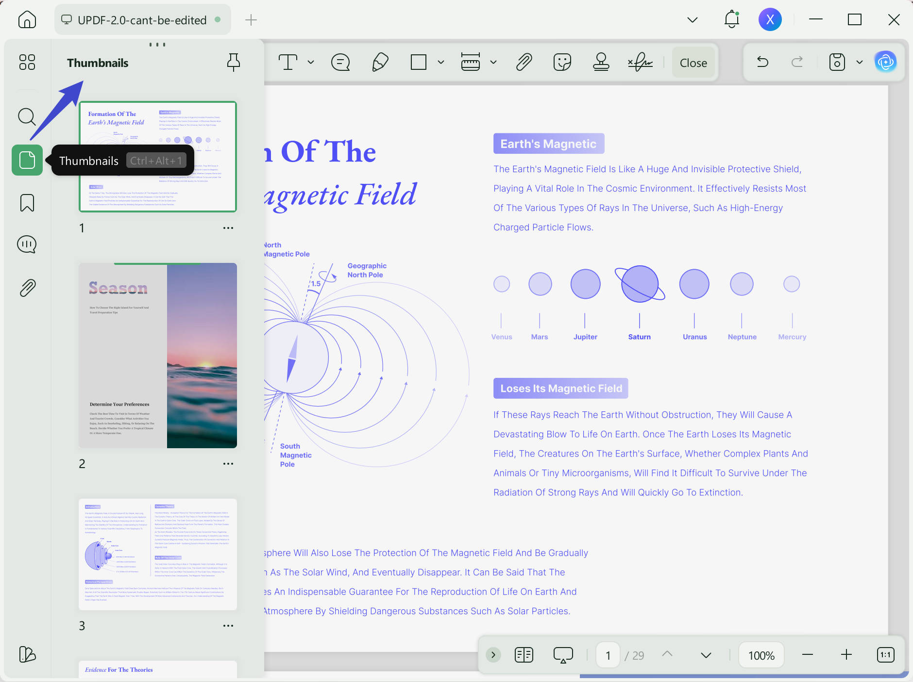 Organize pages in the thumbnail view