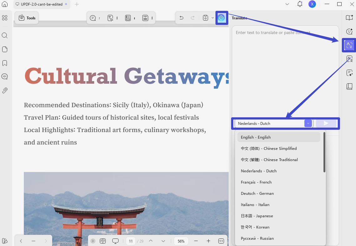 Save translation as notes in PDF