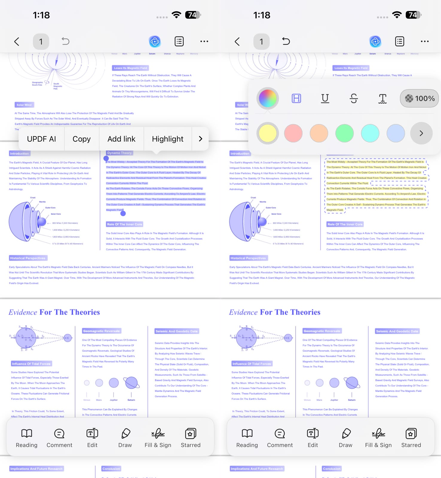 highlight pdf using UPDF for iOS