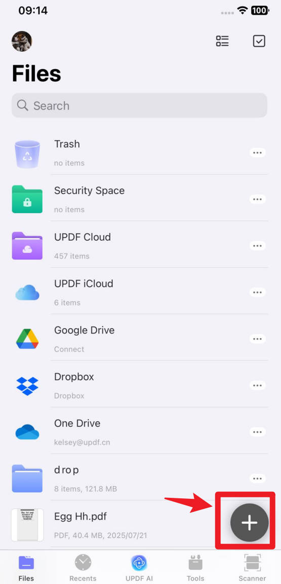 Add PDF files on iPhone version UPDF