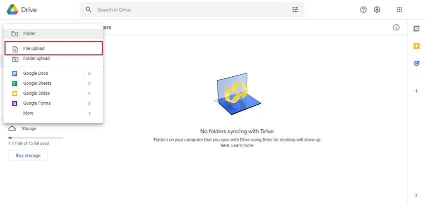 upload file in google drive