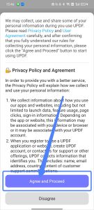 AndroidのUPDFの「同意して続行」ボタン