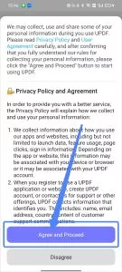 AndroidのUPDFの「同意して続行」ボタン