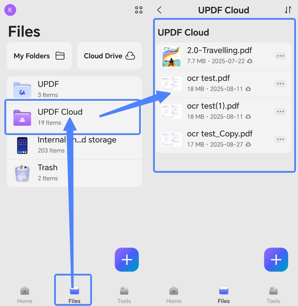 check updf cloud files