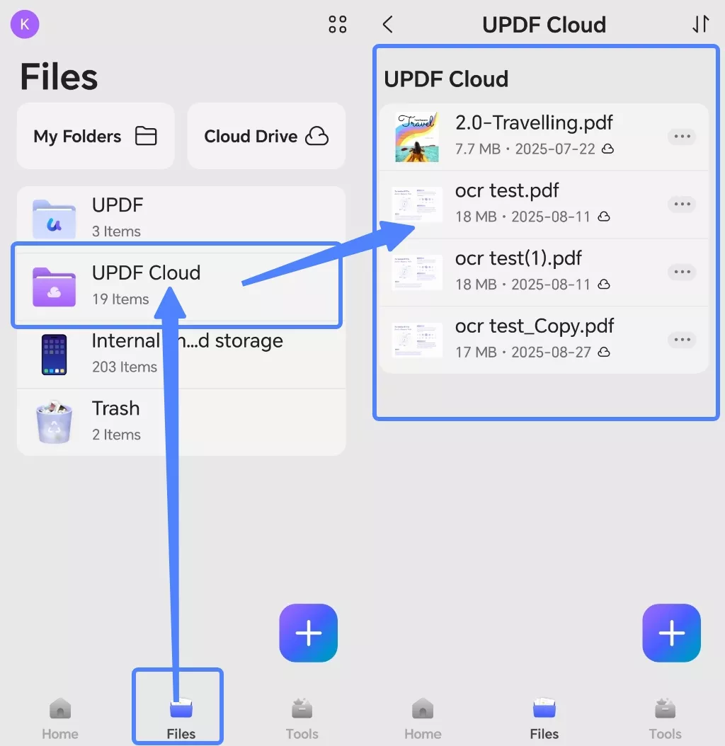 check updf cloud files