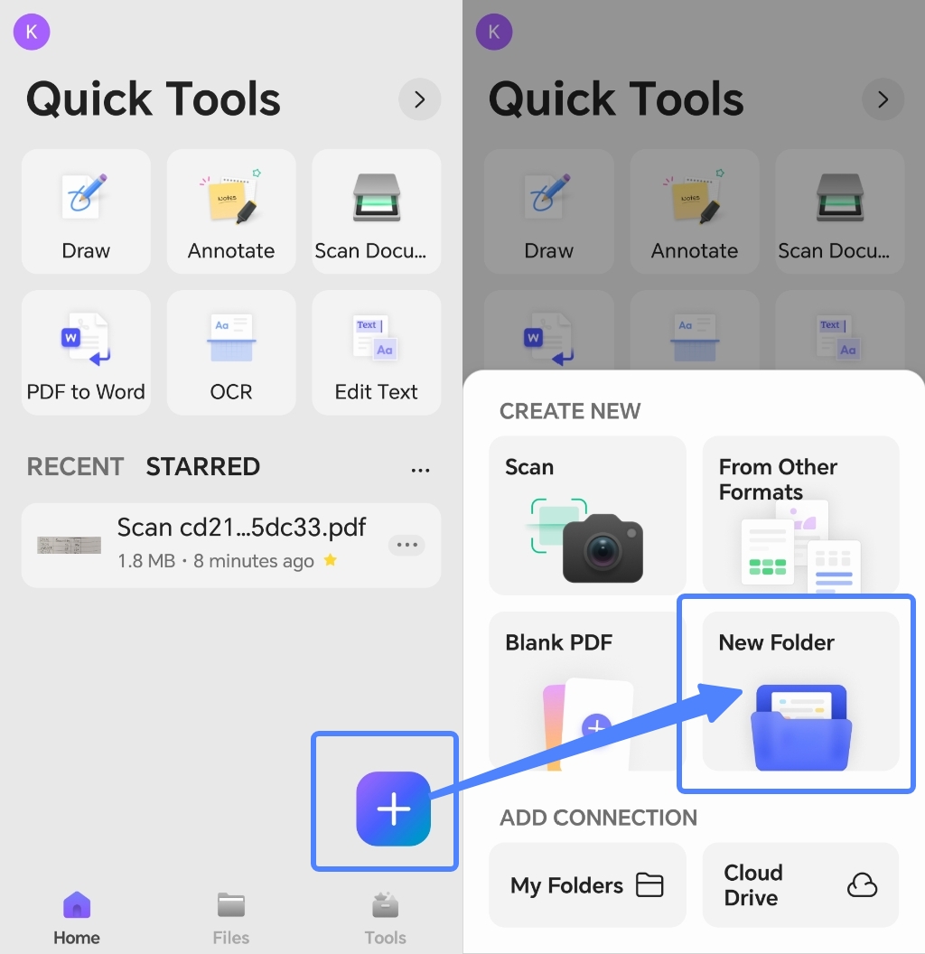 create a new folder updf android