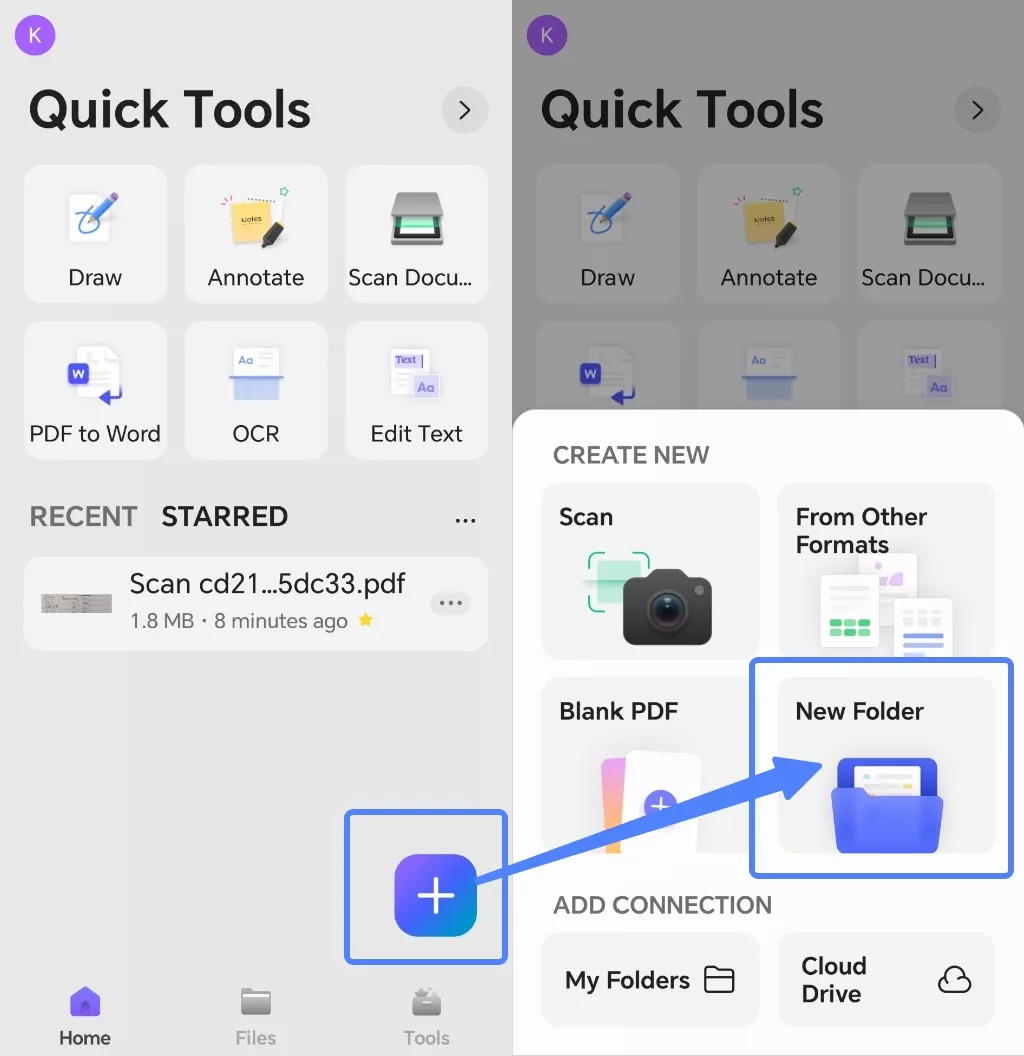 create a new folder updf android