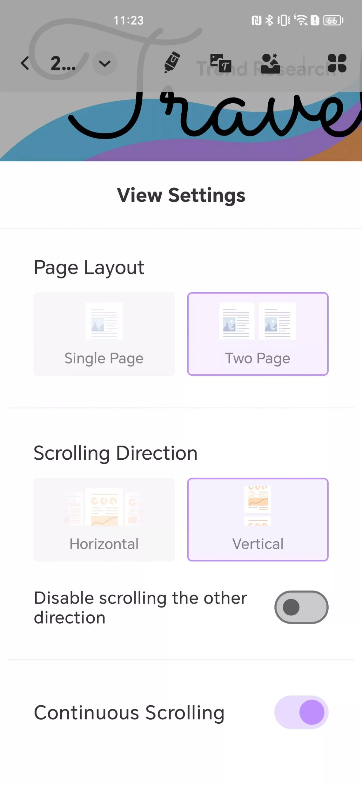 customize view settings in updf on android