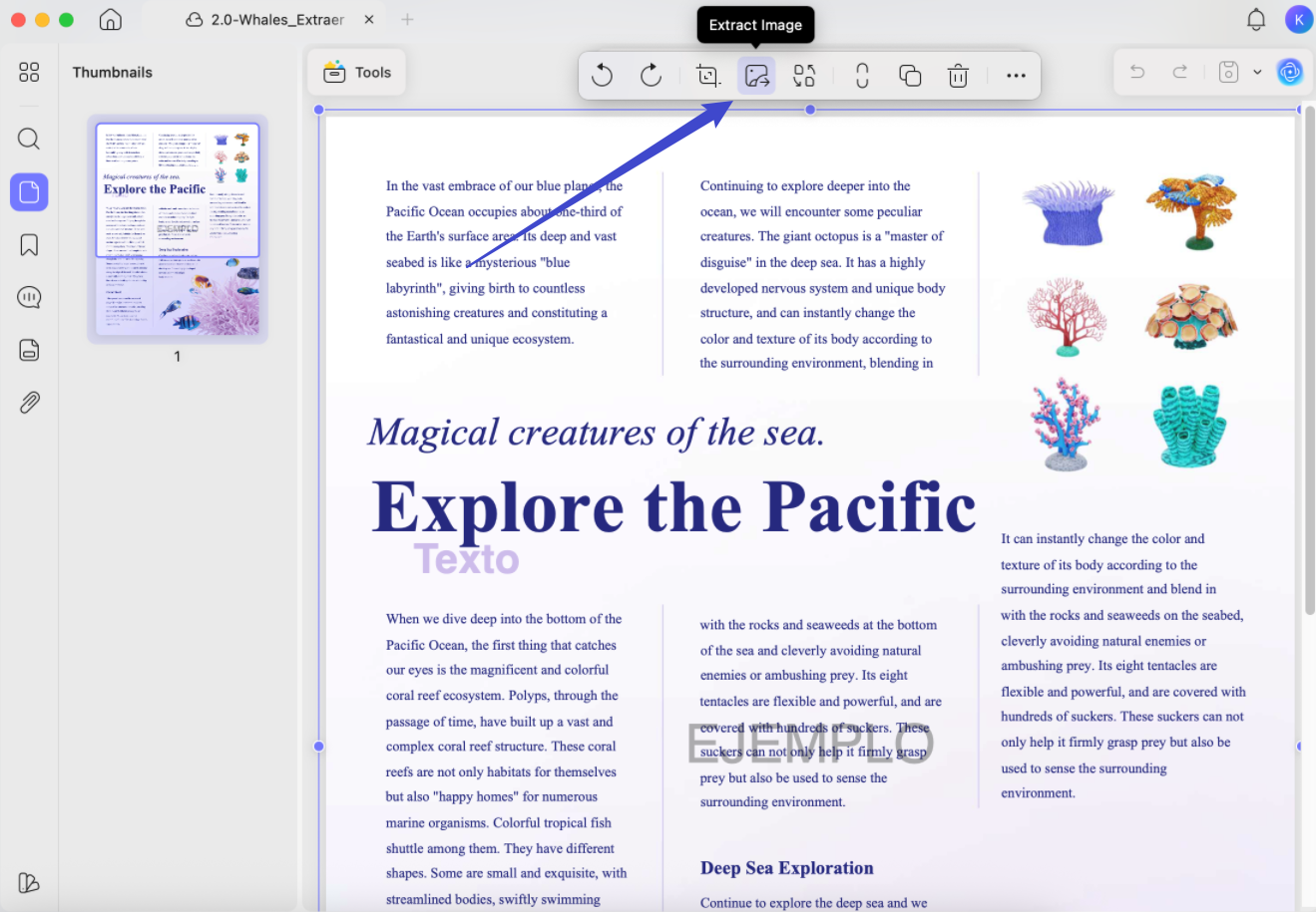 extract images from pdf mac by clicking extract image icon