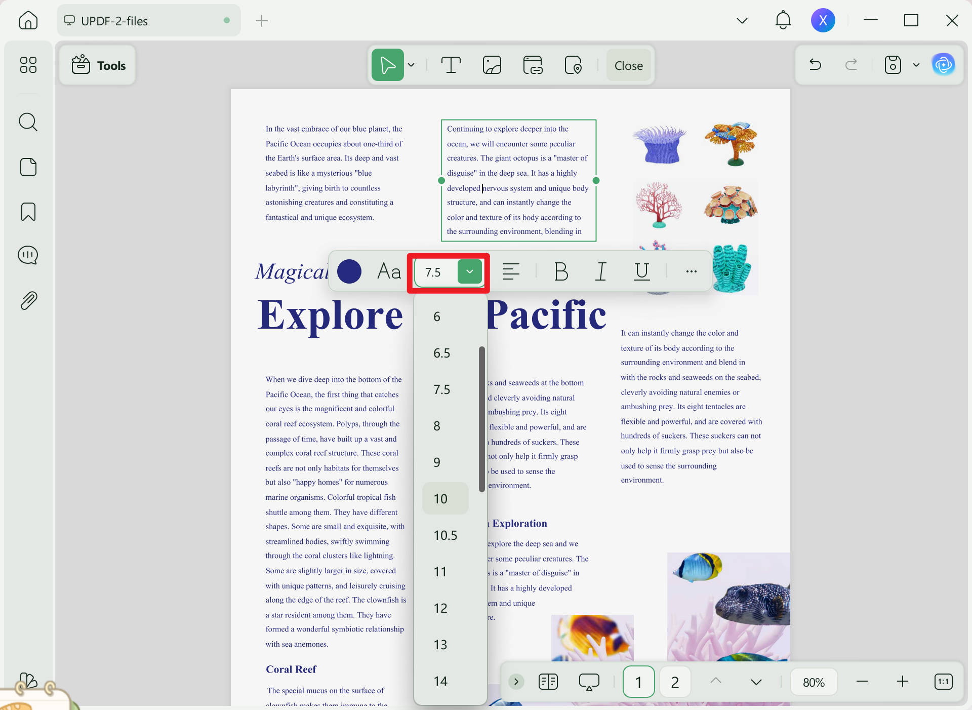 increase or reduce font size in pdf
