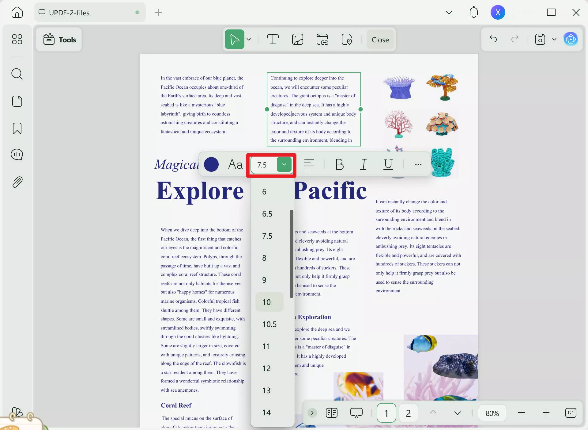increase or reduce font size in pdf