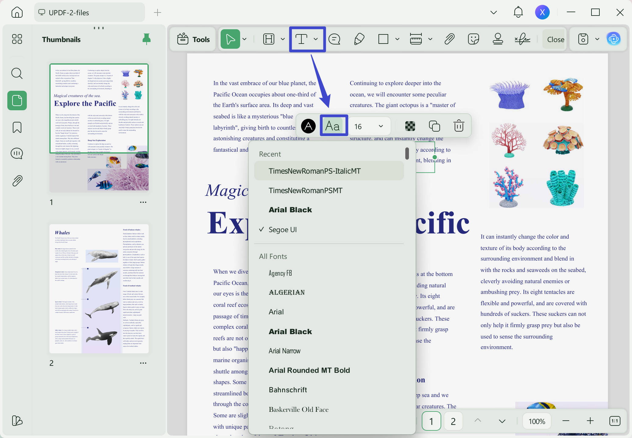 change font in pdf