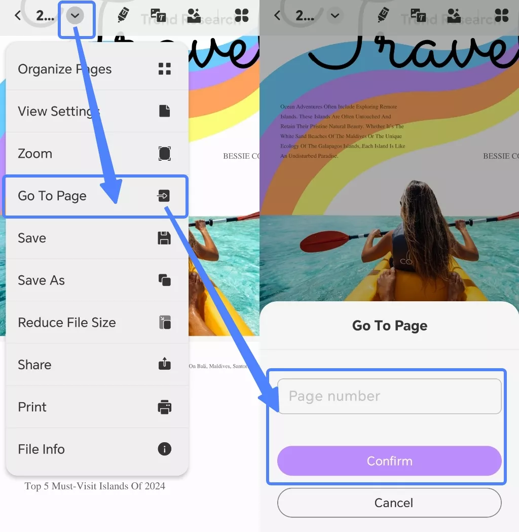 go to page in updf for android