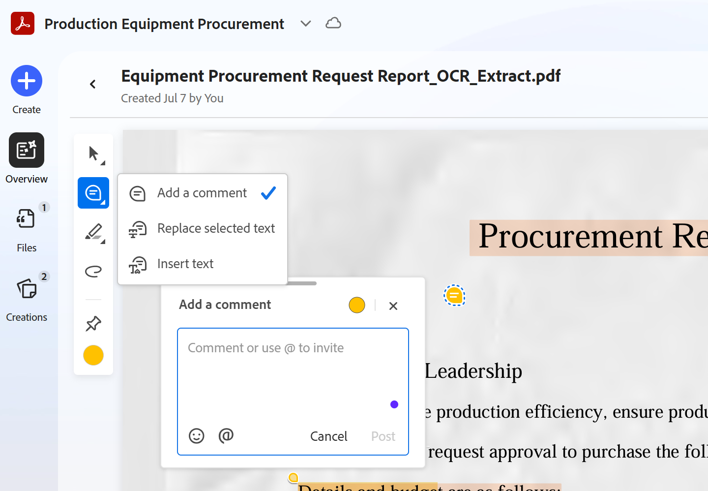 add comment box to pdf adobe
