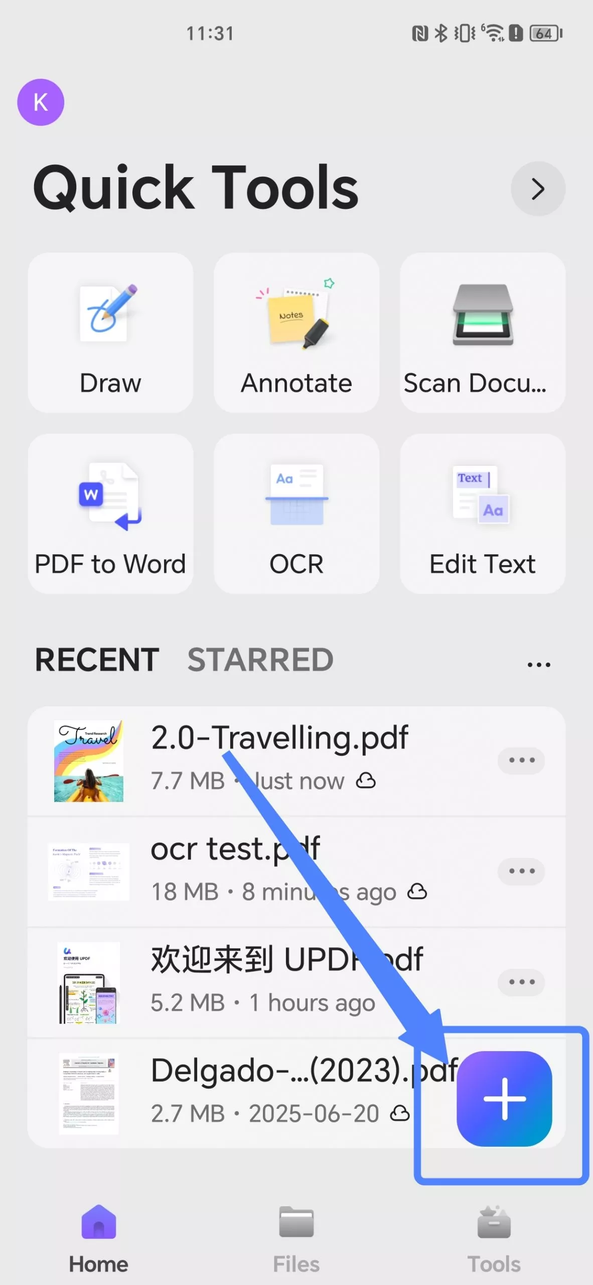 import files on updf