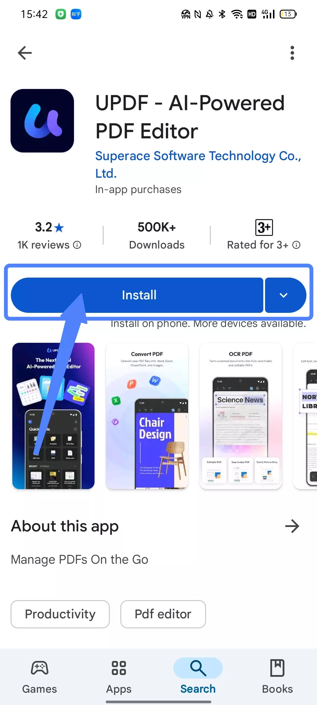 install updf in play store
