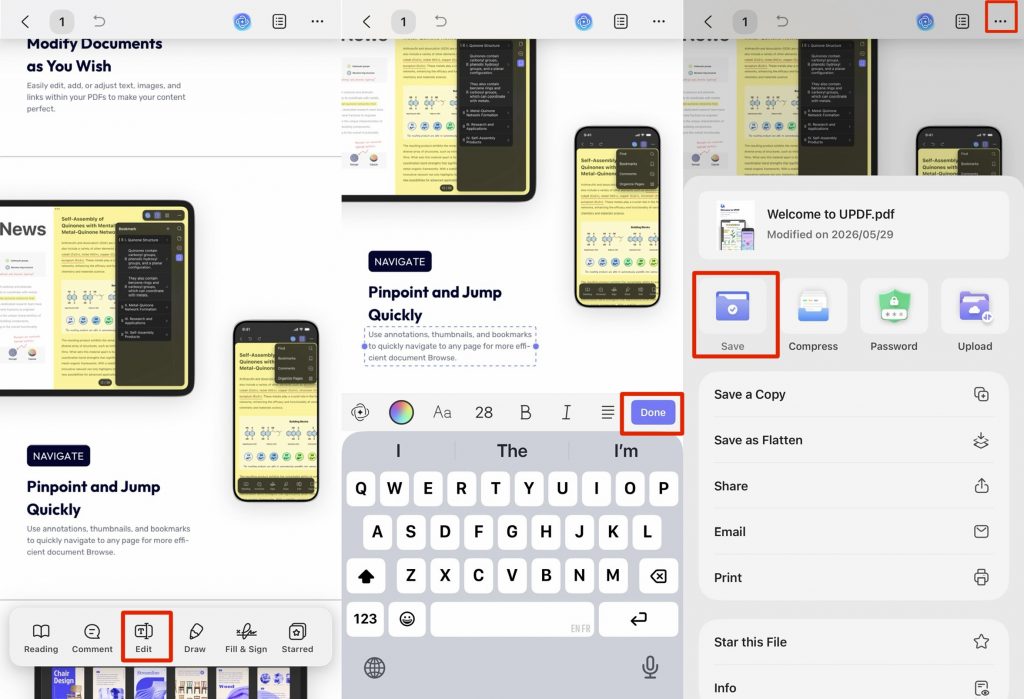 ios retype the pdf text updf