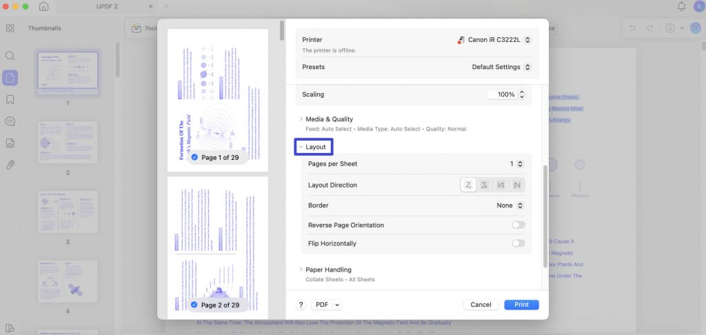 Change pages per sheet for printing on UPDF Mac