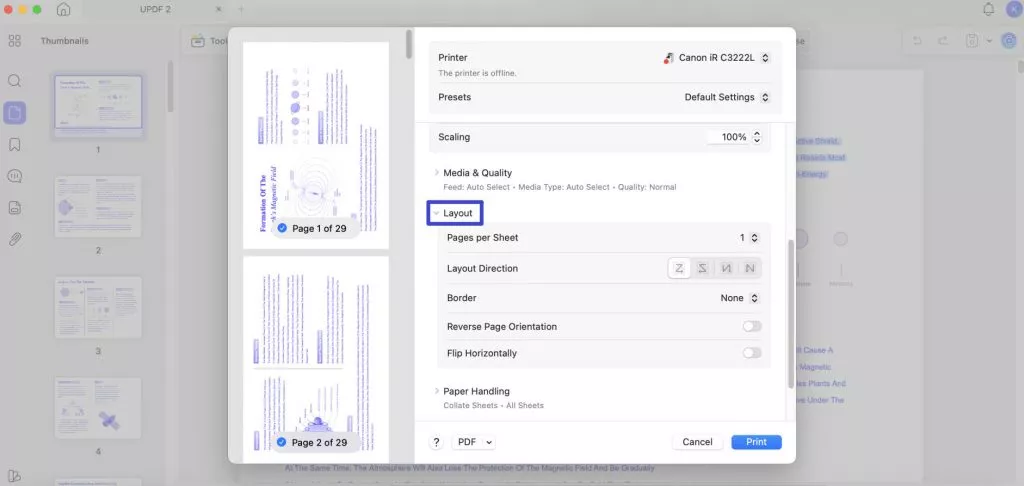 Change pages per sheet for printing on UPDF Mac