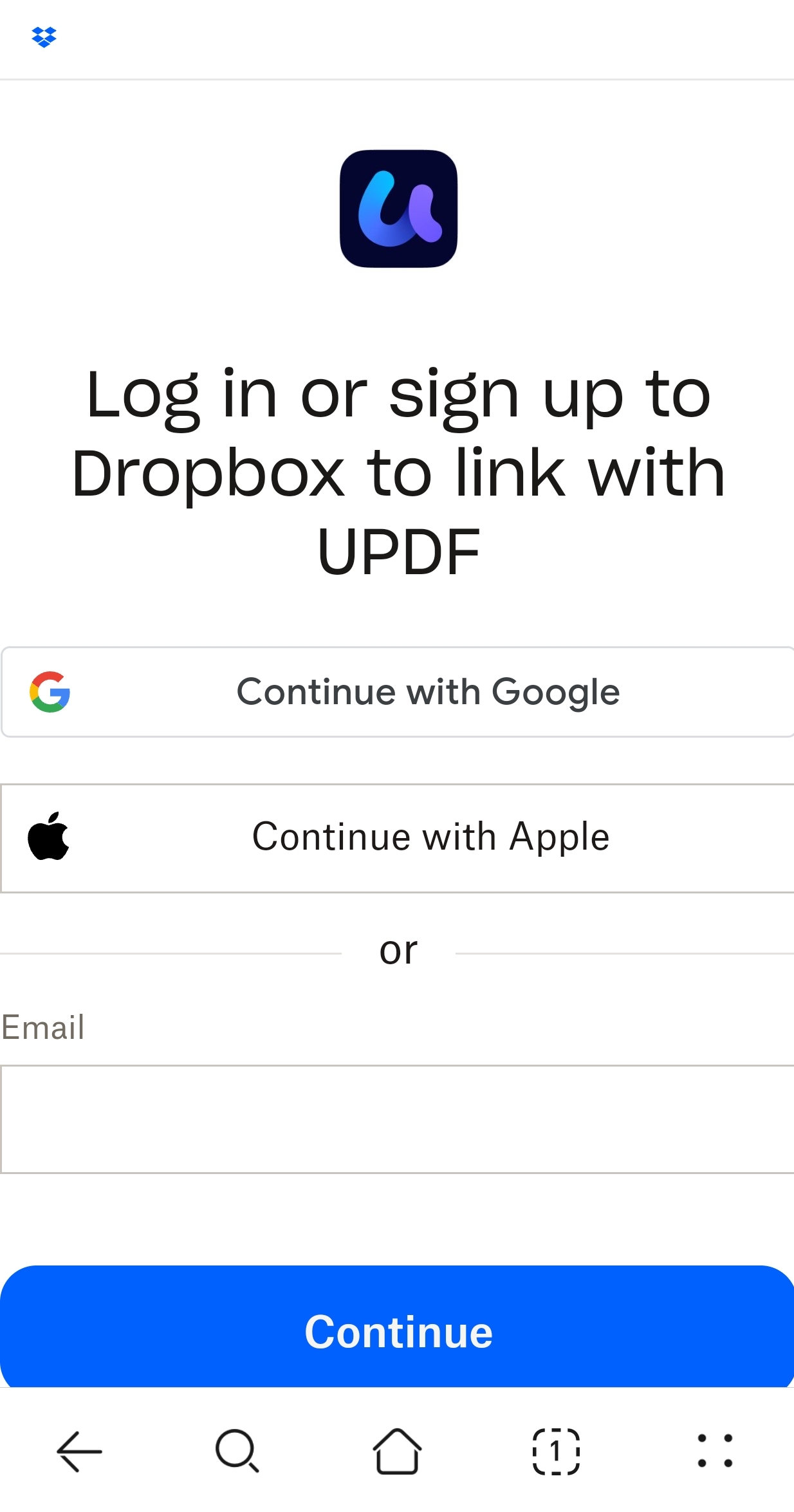 login or sign up to drop box