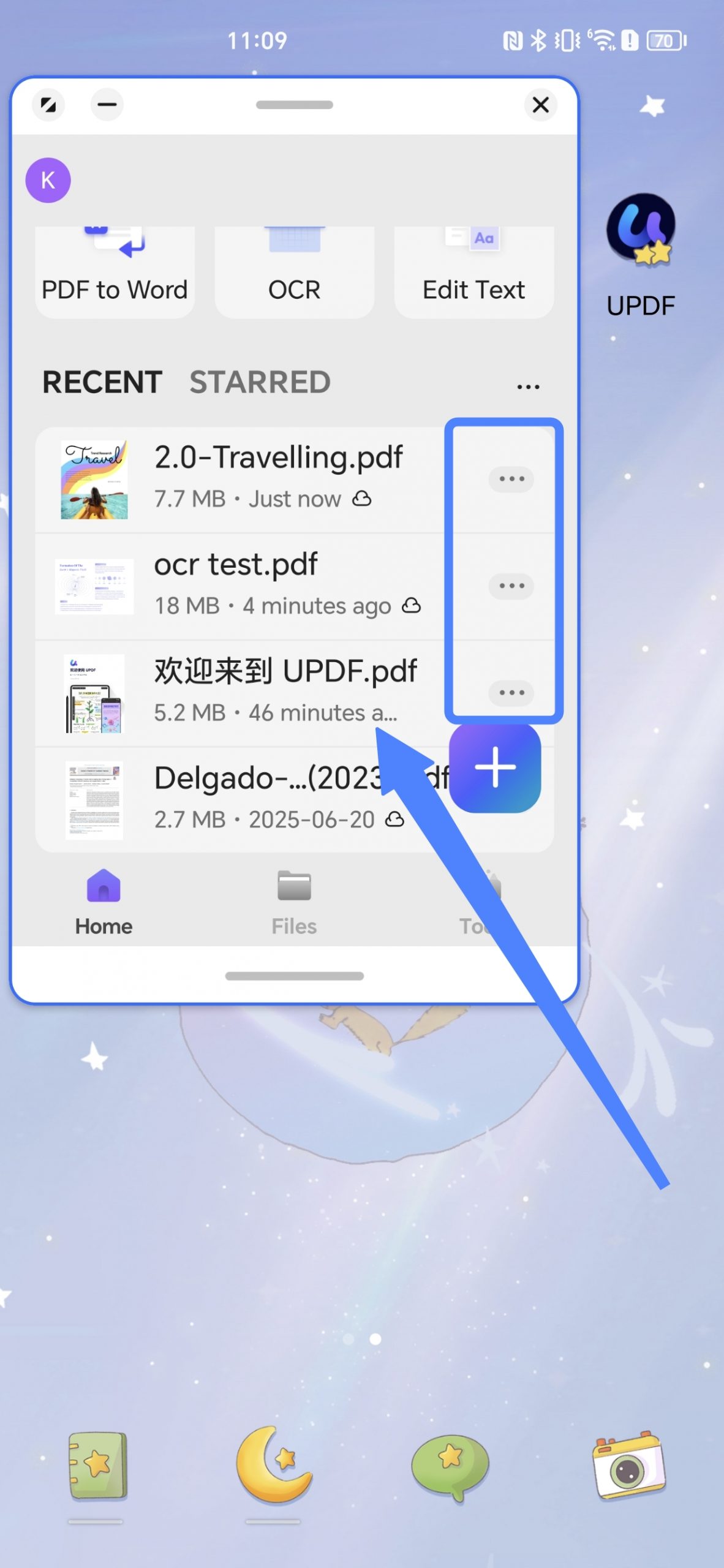 appuyez longuement sur le PDF