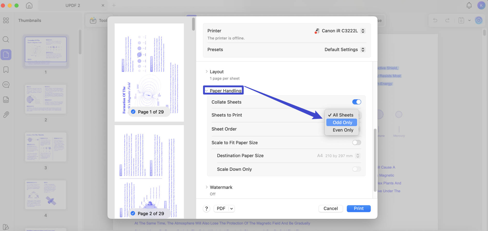 Print Odd Pages in PDF on Mac using UPDF