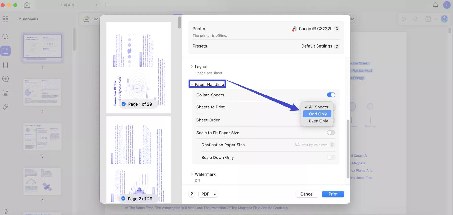 Print Odd Pages in PDF on Mac using UPDF