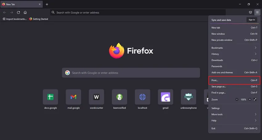 Firefoxでweb ページ を pdf で 保存