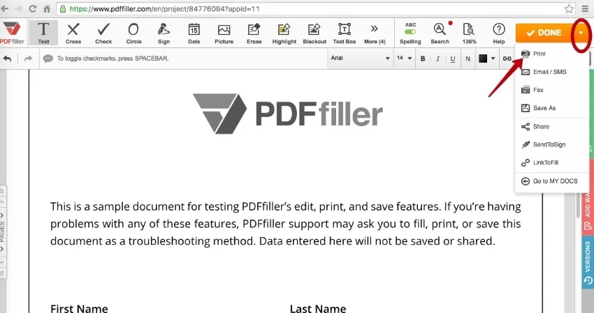 opção de impressão pdffiller