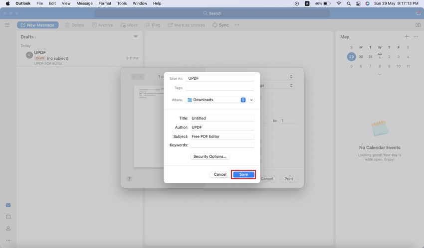 outlook email into pdf mac