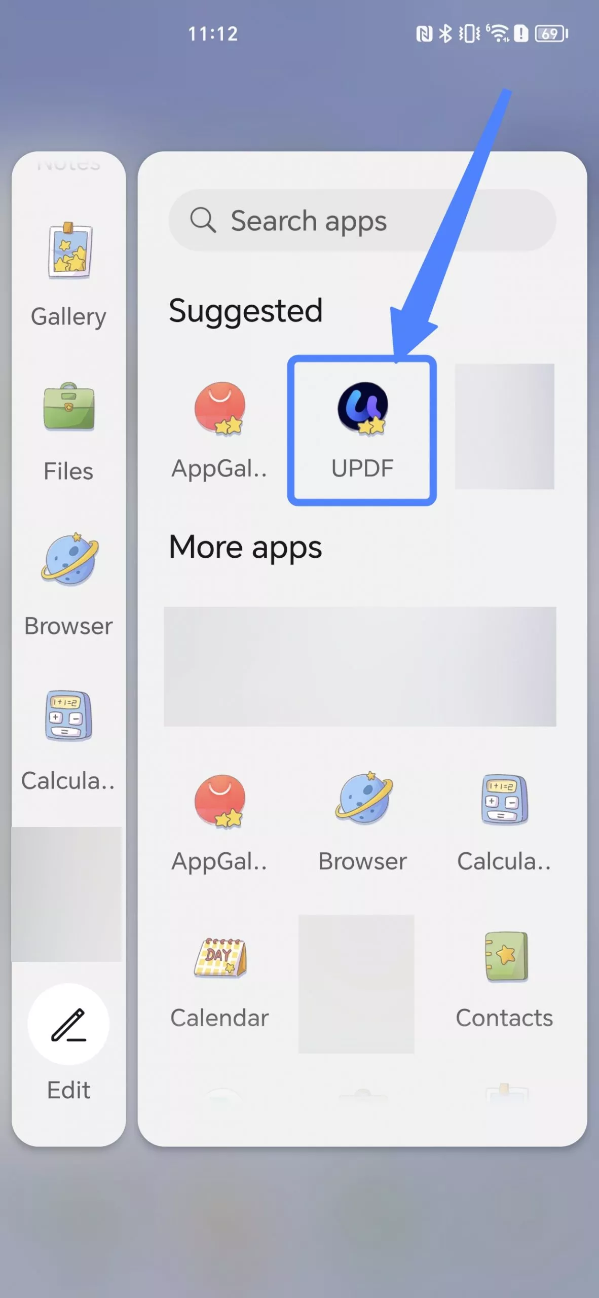 selecting the app for split-screen view
