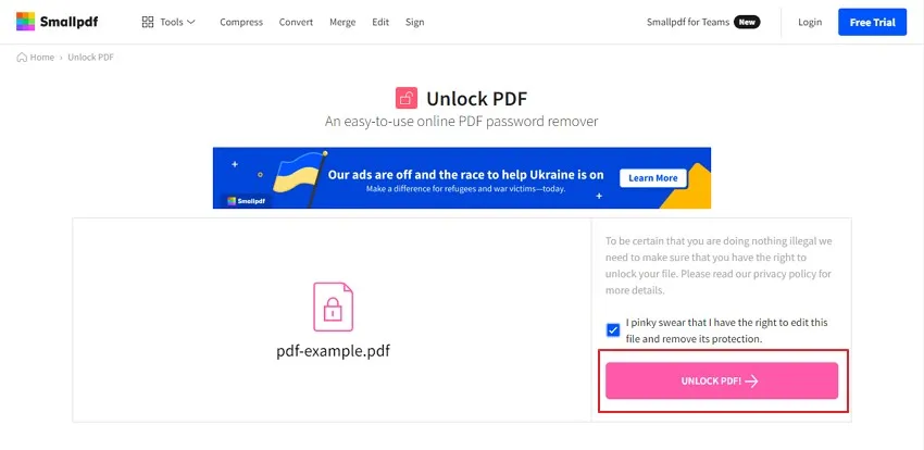 مزيل كلمة المرور لملفات pdf عبر الإنترنت Smallpdf