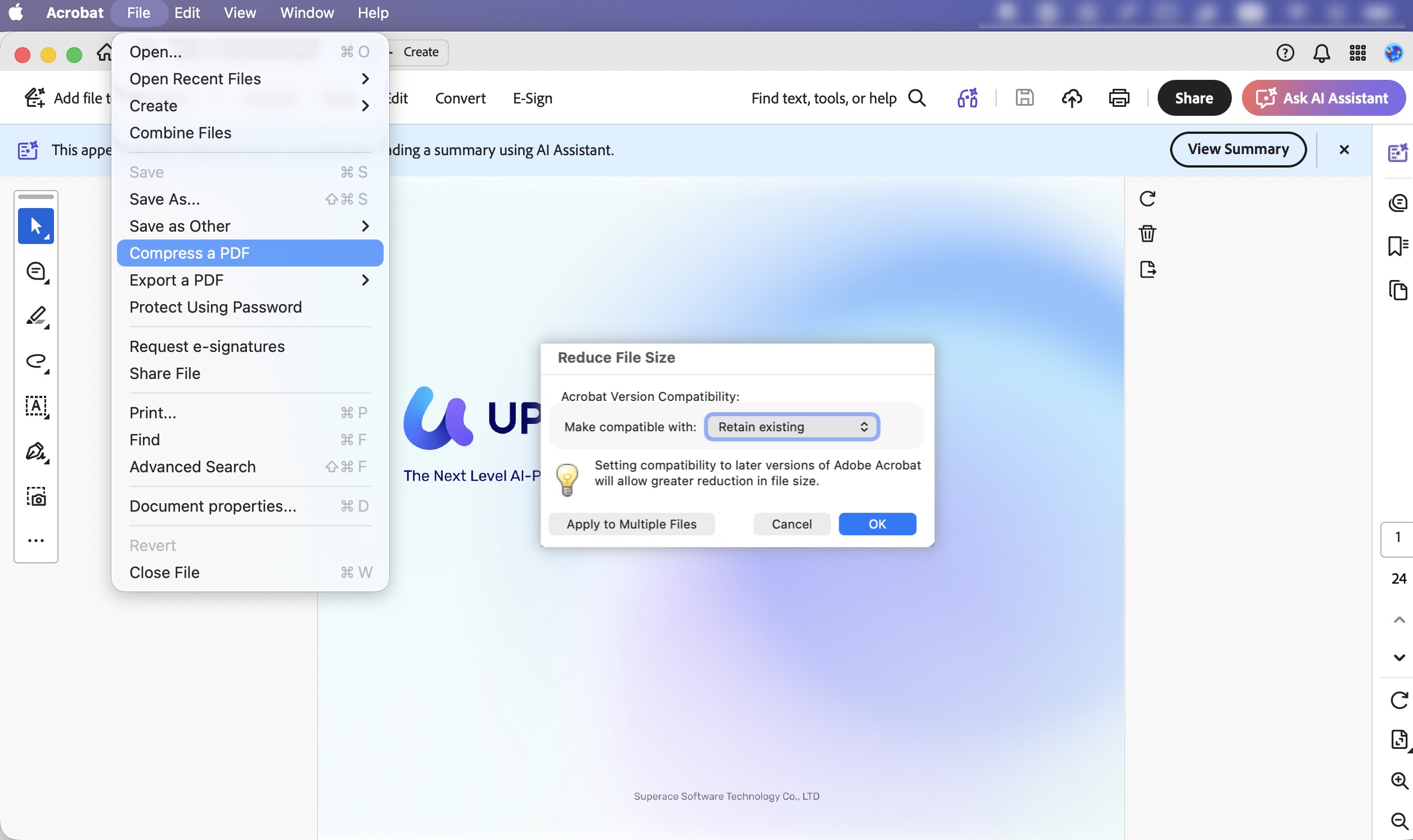 acrobat compress a pdf interface