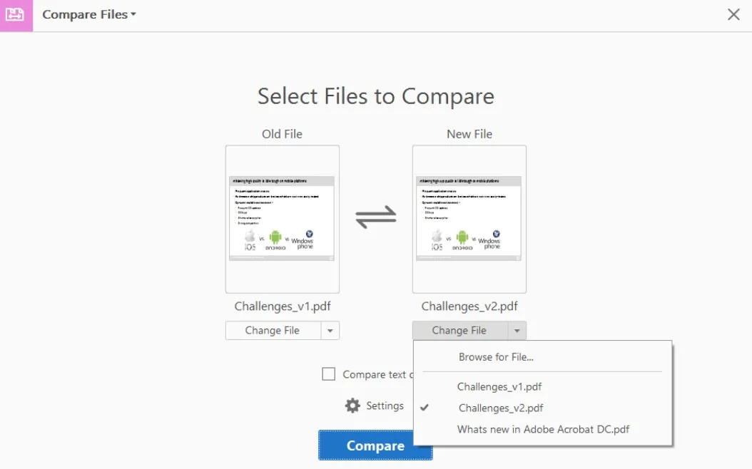 comparar PDF no Adobe Acrobat