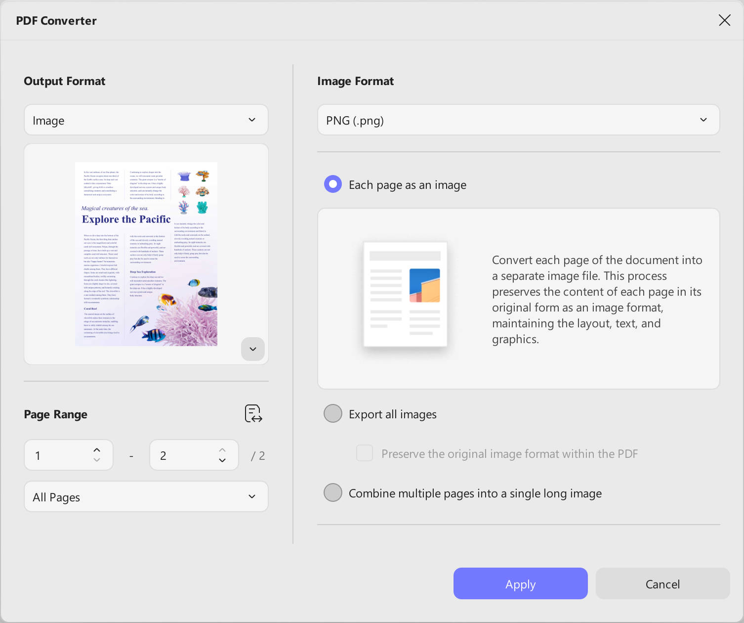 The Output Format to extract image from a PDF
