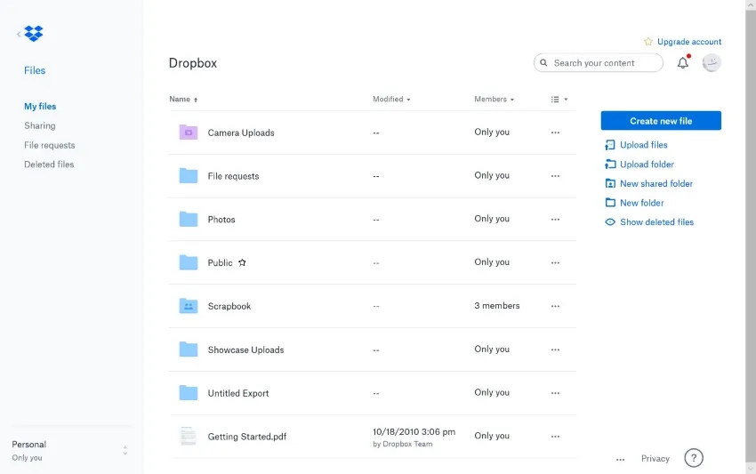 application d'avocat de stockage de données Dropbox