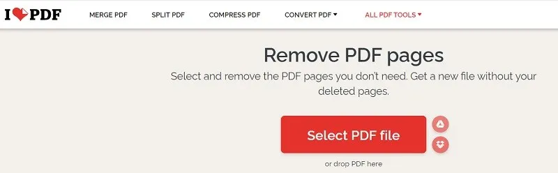 ilovepdf rimuove le pagine pdf