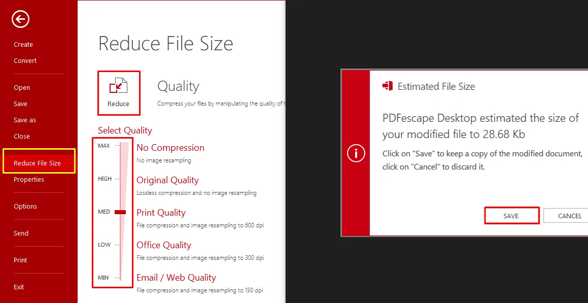 compresor de tamaño de pdf pdfescape