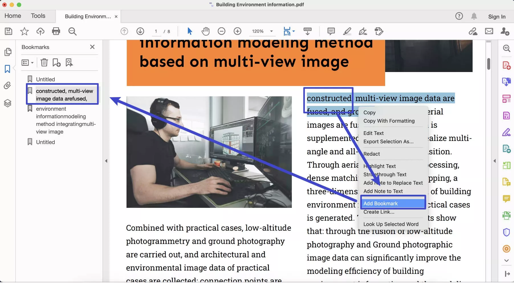 select text to add bookmark to updf mac