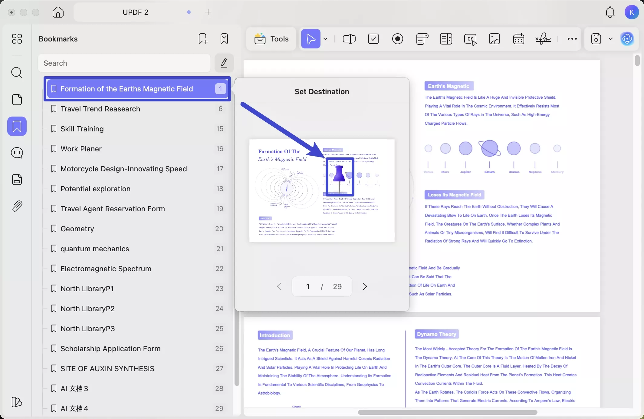 set destination for bookmarks to pdf updf mac