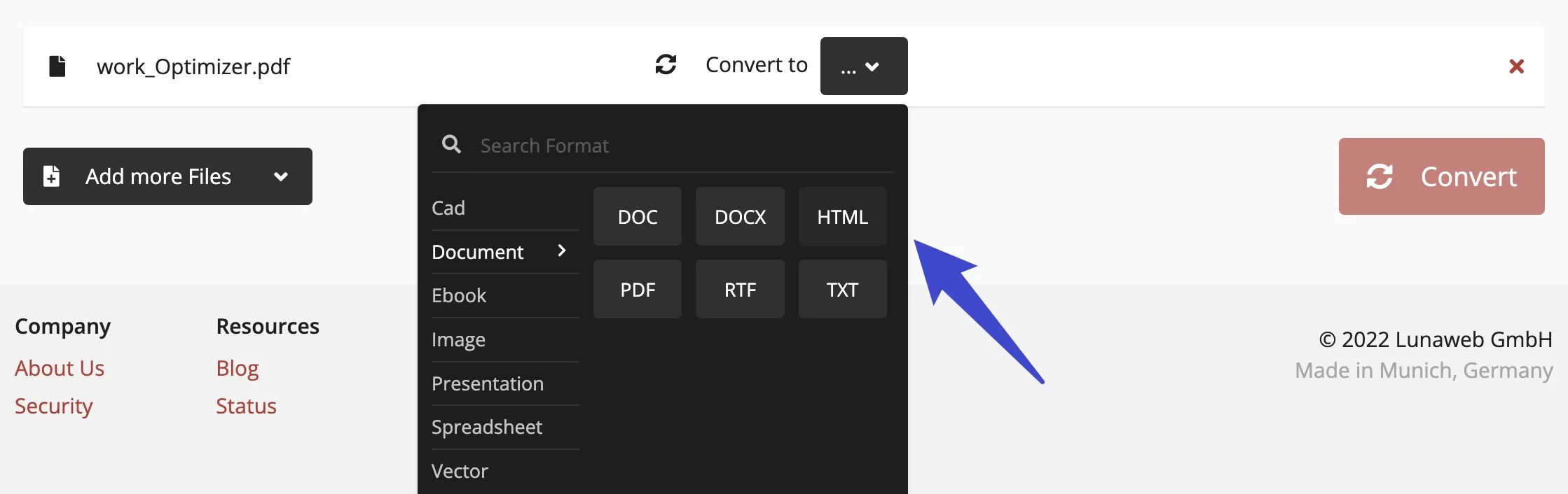 온라인 PDF에서 html 변환기 cloudconvert