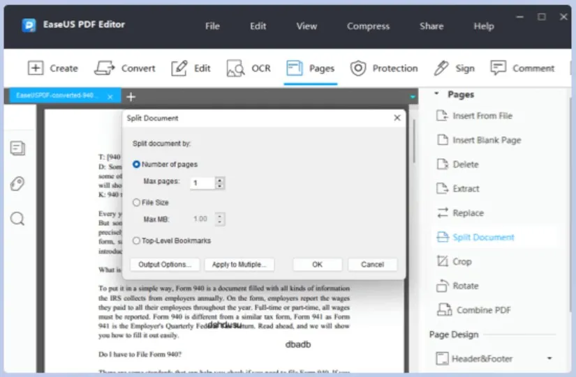 PDF EaseUS Editor dividere pdf