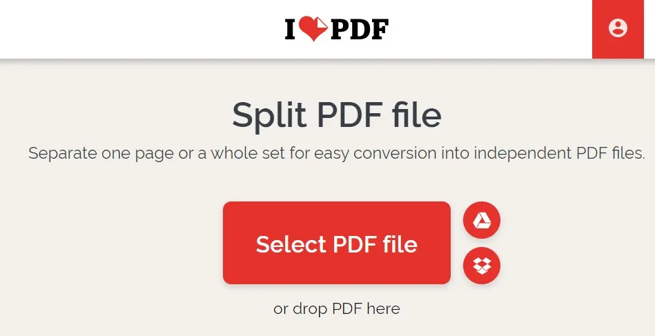 estrarre pagine da pdf con ilovepdf