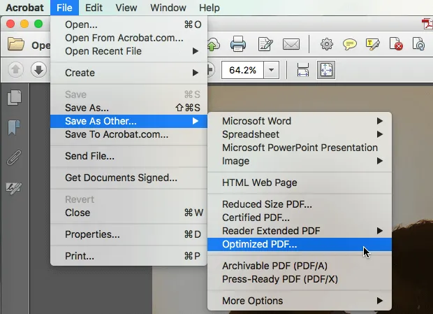 Choisir "Fichiers > Enregistrer Sous Autre > PDF Optimisés..."