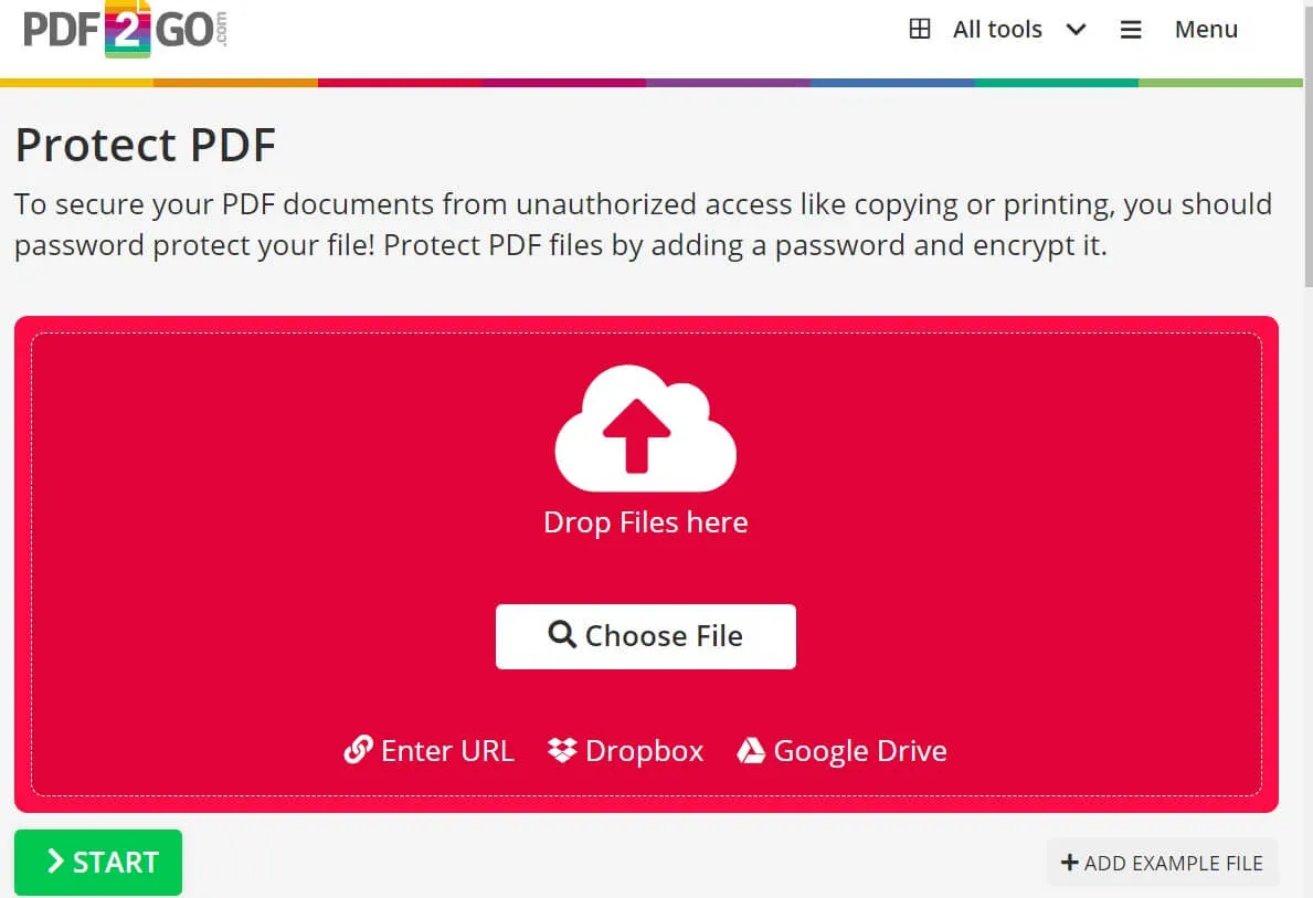 encriptar pdf online con pdf2go