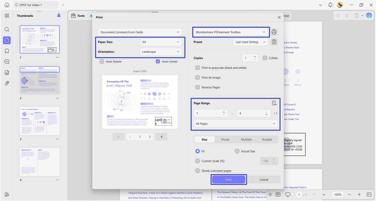 Open the print interface and print